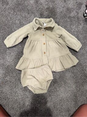 Corduroy Baby Dress with Bloomers - Sage Green